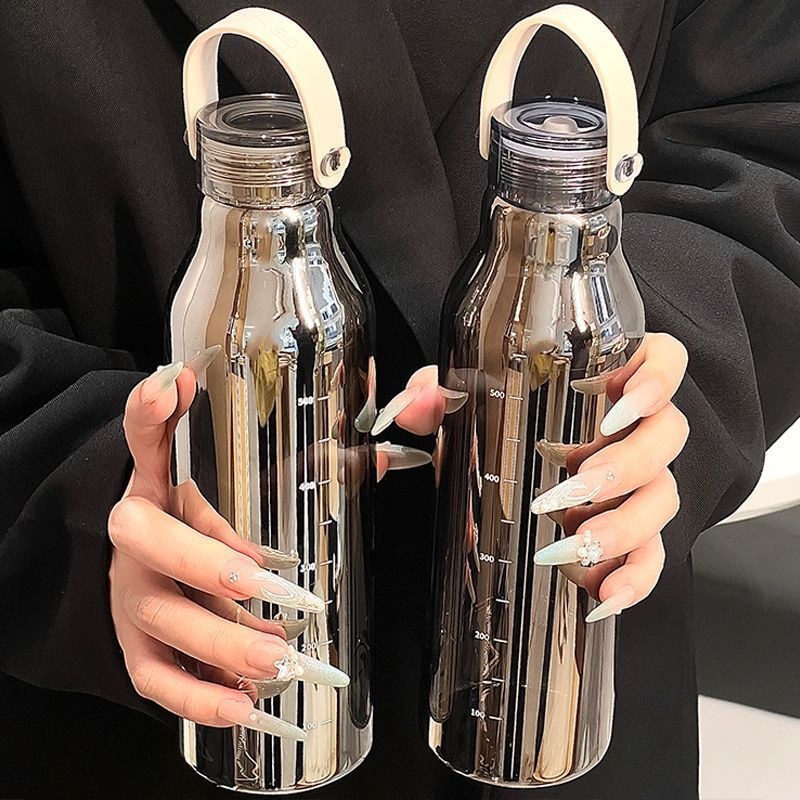Outdoor Sport Glass Water Bottle - 600ML Kalınlaştırılmış Cam Su Şişesi, Ölçekli
